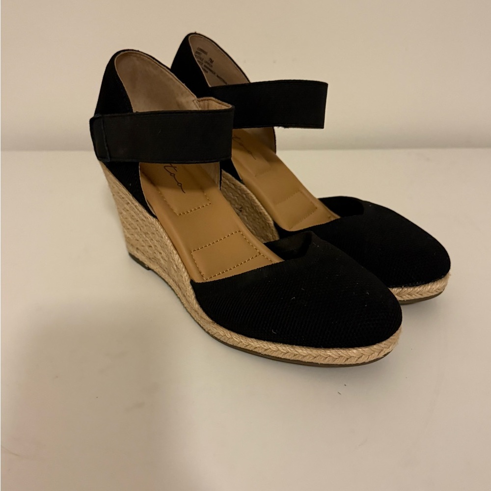 Black Wedge Espadrille Sandals